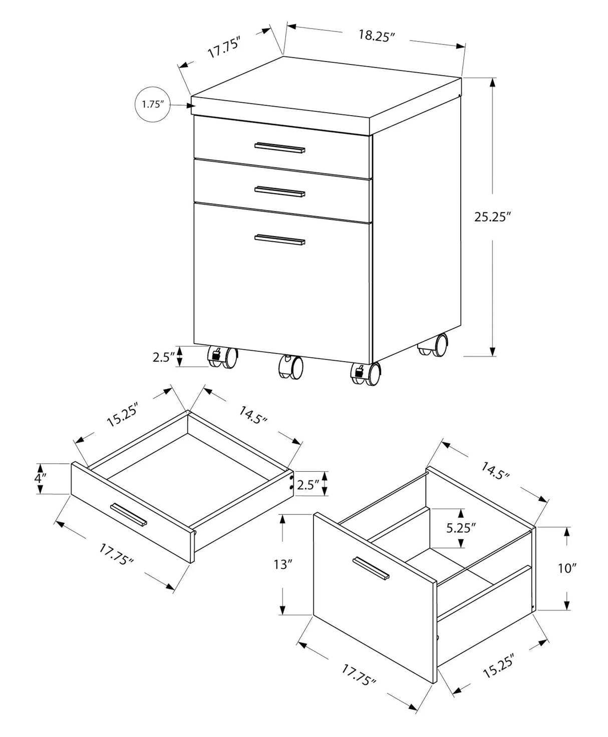 File Cabinet Rolling Mobile Storage Drawers Printer Stand For Office - Furniture Home Direct