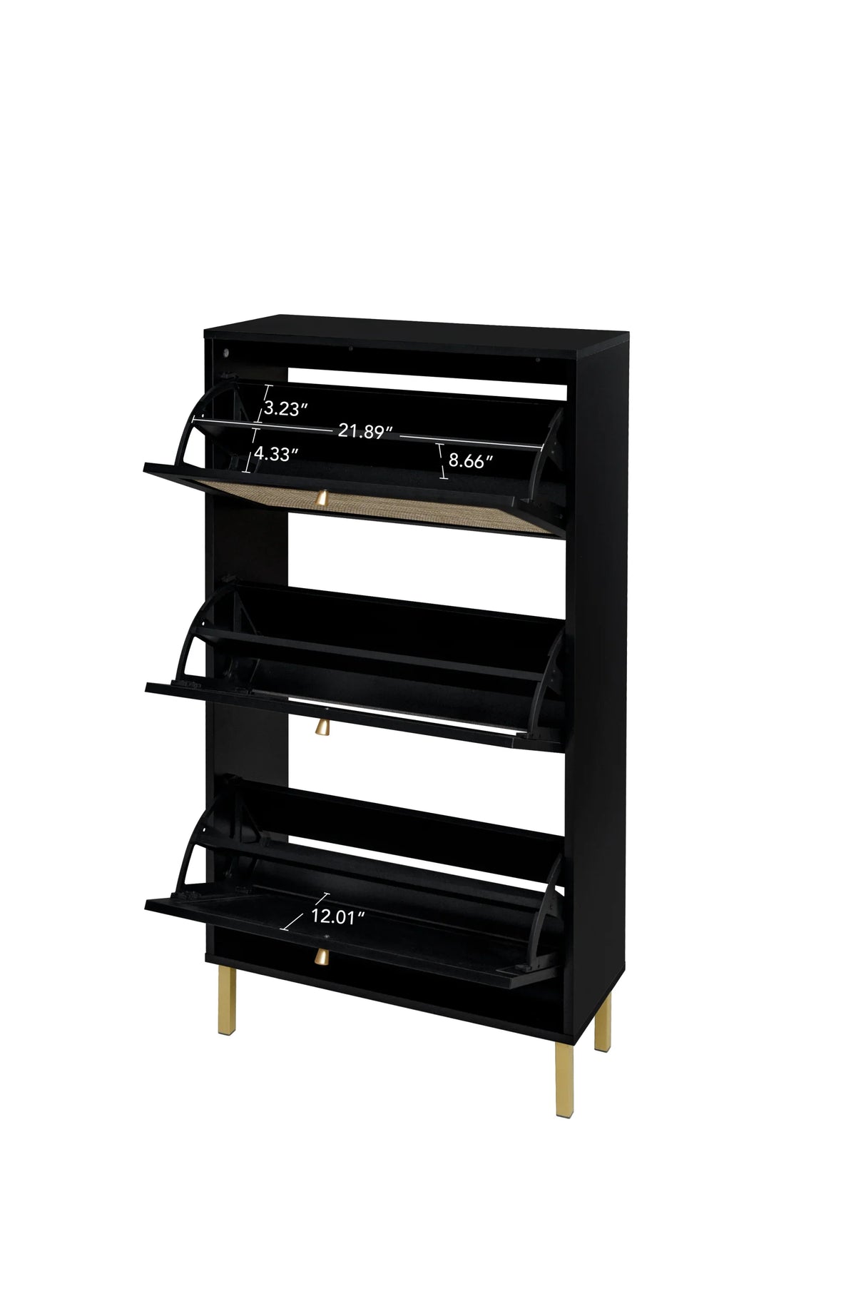 Rattan 3 Door Shoe Rack, Freestanding Modern Shoe Storage Cabinet, for Entryway - Furniture Home Direct
