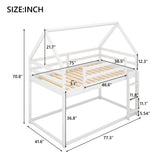 Twin Over Twin Low Bunk Bed, House Bed With Ladder - White - Furniture Home Direct
