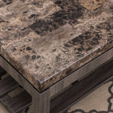 Coffee Table Occasional Faux Marble Slat Shelf Country Farmhouse Italian - Distressed Gray - Furniture Home Direct