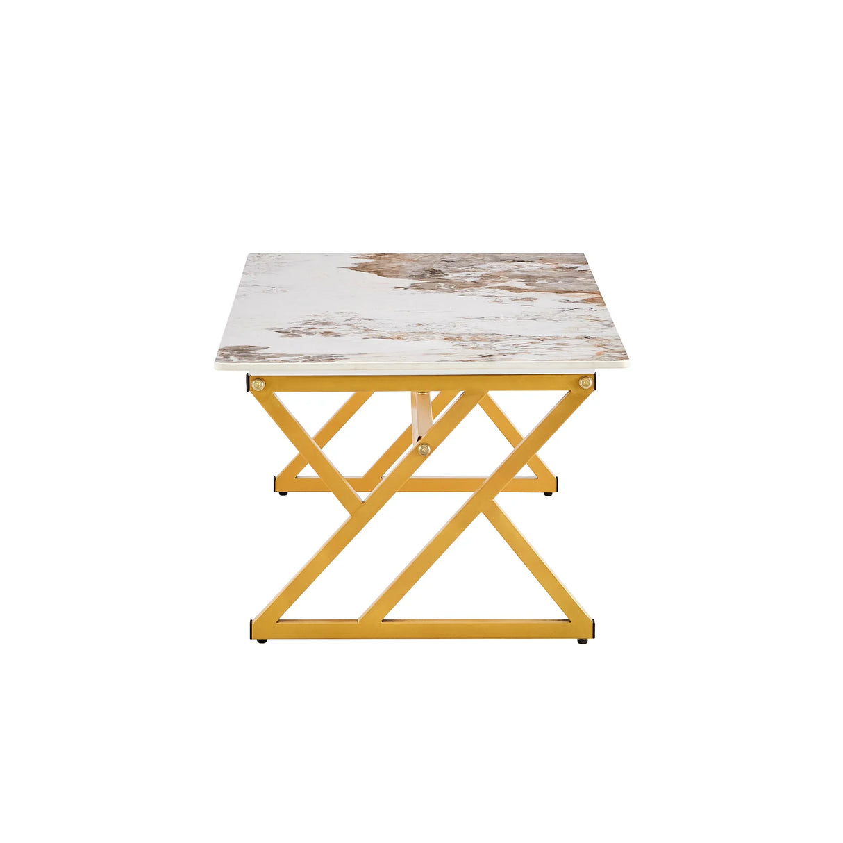 Coffee Table Marble Pattern Rectangular Gold Frame White - Furniture Home Direct
