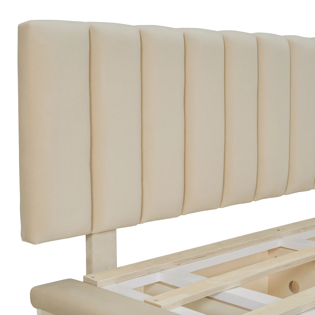 Queen Bed With Upholstered Storage And LED Lighting Beige - Furniture Home Direct