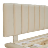 Queen Bed With Upholstered Storage And LED Lighting Beige - Furniture Home Direct