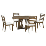 Dining Set Round Table With Four Upholstered Chairs Walnut - Furniture Home Direct