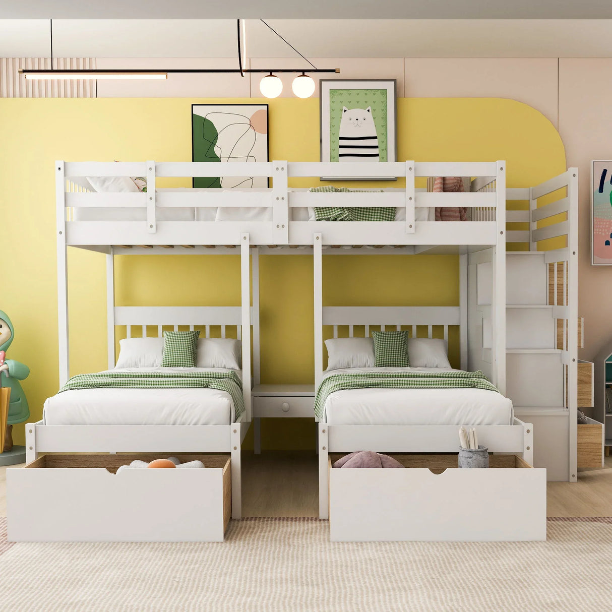 Multifunctional Triple Bunk Bed With Drawers And Guardrails - Furniture Home Direct