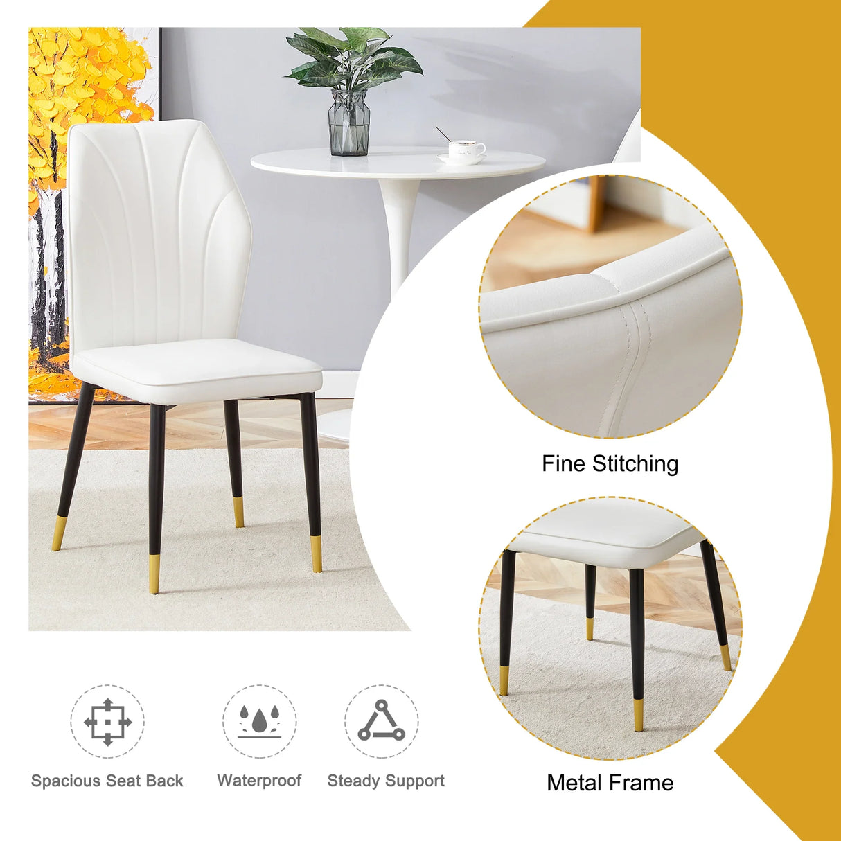 Dining Chairs Set of 4 Modern PU Upholstered Sleek White - Furniture Home Direct