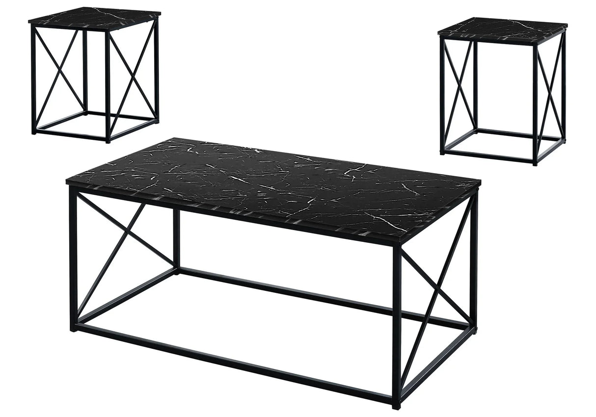 Table Set, Coffee, End, Side, Accent, Living Room, Marble Look Laminate, Contemporary & Modern (Set of 3) - Furniture Home Direct