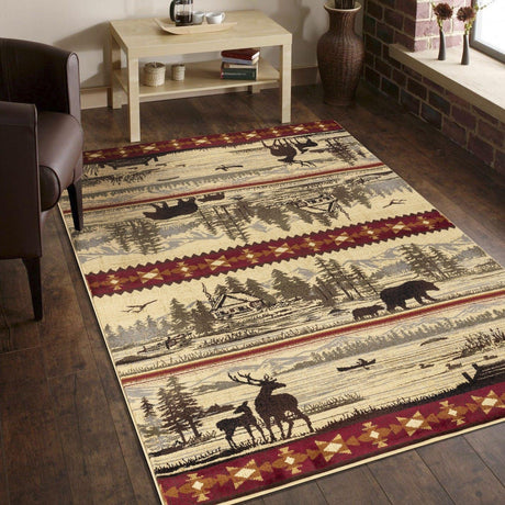 Nature's Nest - 5'3" X 7'3" Lodge Area Rug - Multi / Cream - Furniture Home Direct