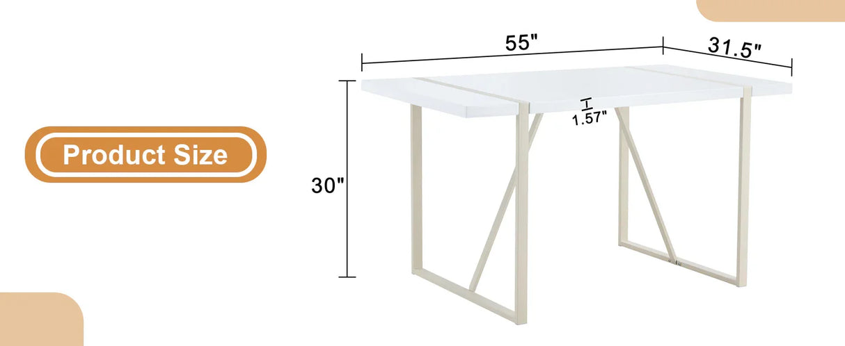 Dining Table Industrial Rectangular MDF Metal Frame White - Furniture Home Direct