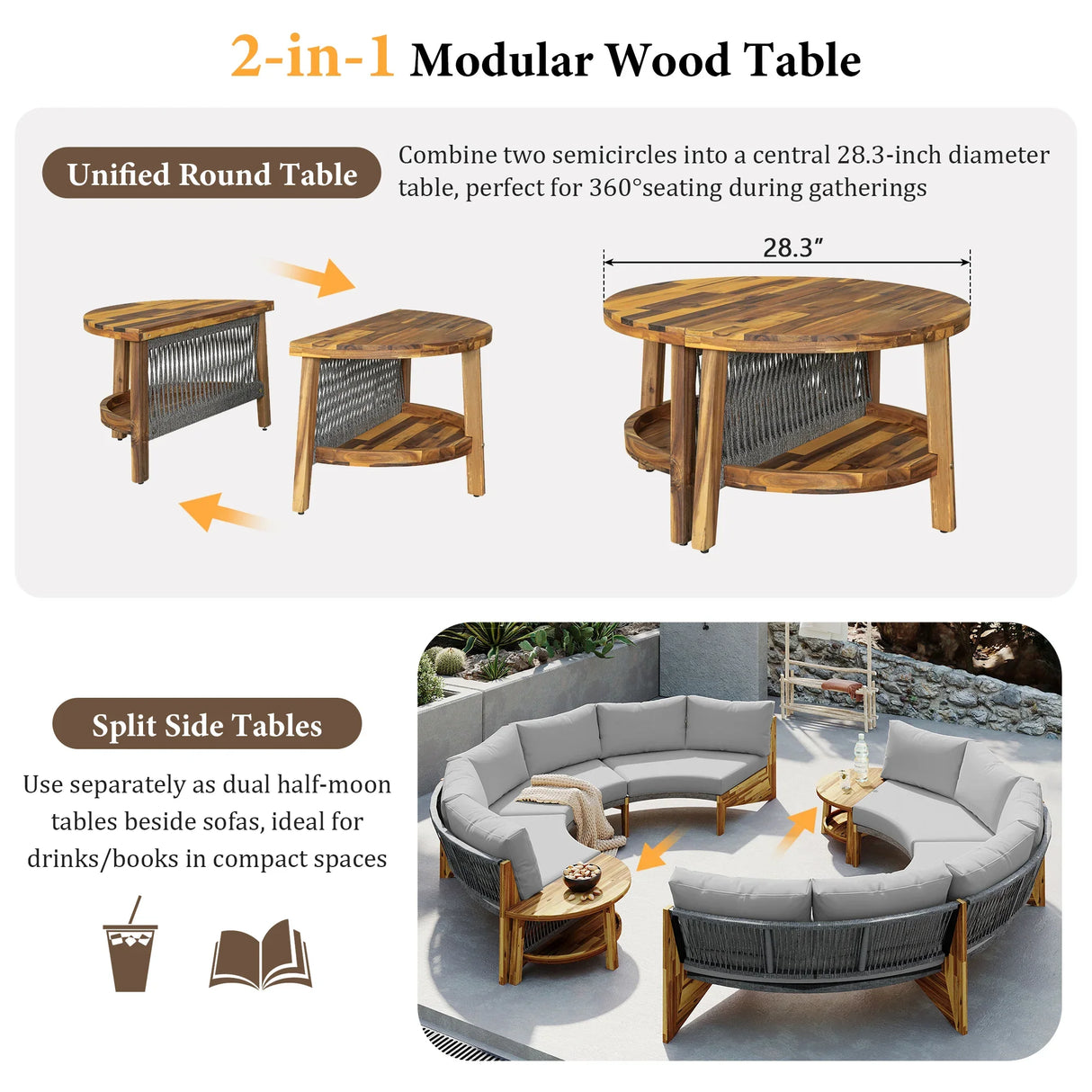 6 - Person Outdoor Sectional with Cushions and Coffee Table - Furniture Home Direct