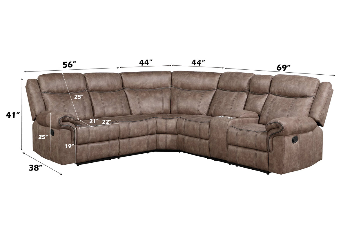 Sectional Sofa Manual Reclining USB Port Chocolate - Furniture Home Direct