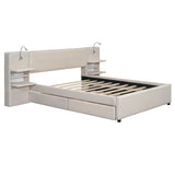 Upholstered Platform Bed With Reading Lights, Drawers, Trundle And Shelves - Furniture Home Direct