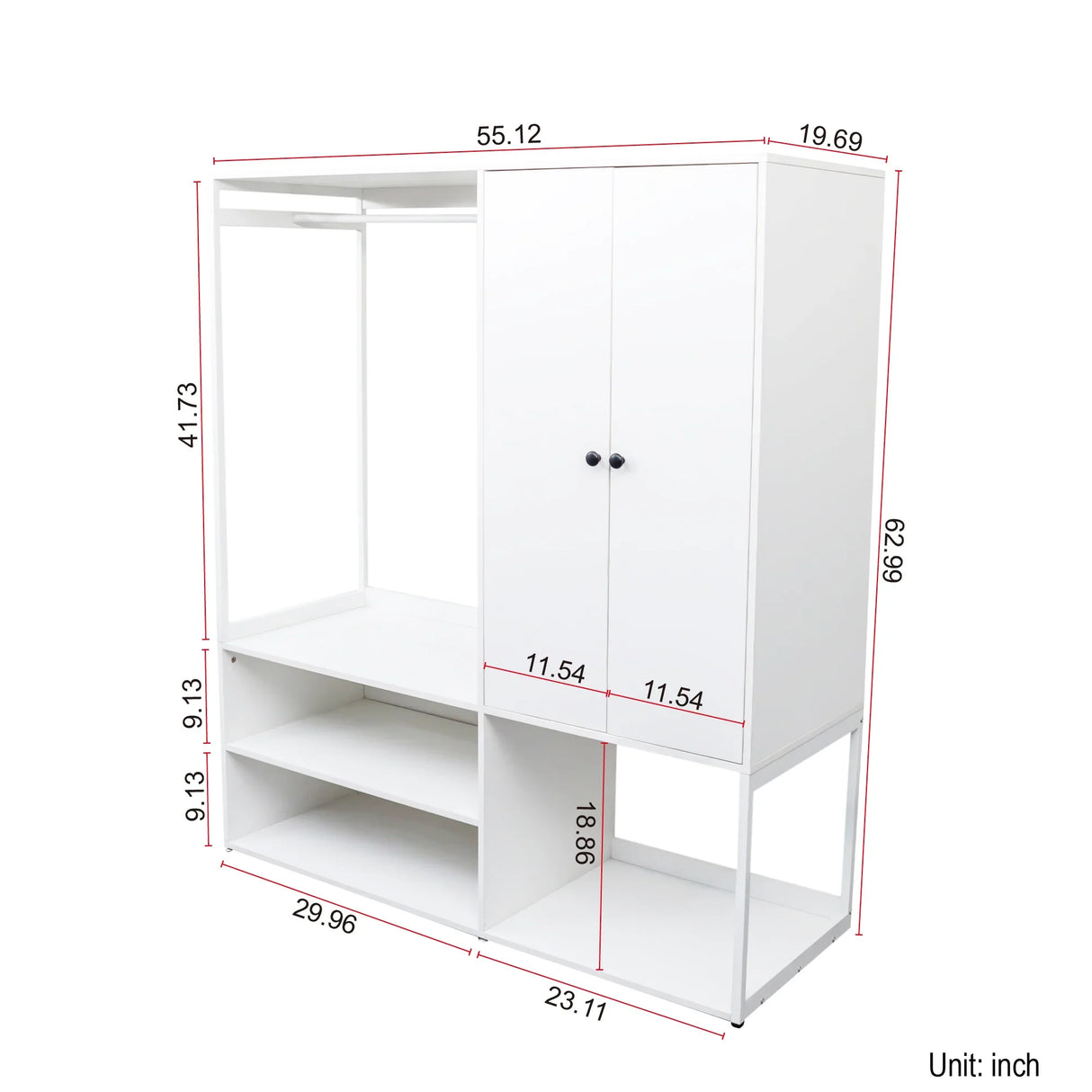 Wardrobe Closet System With Shelves And Hanging Rod White - Furniture Home Direct