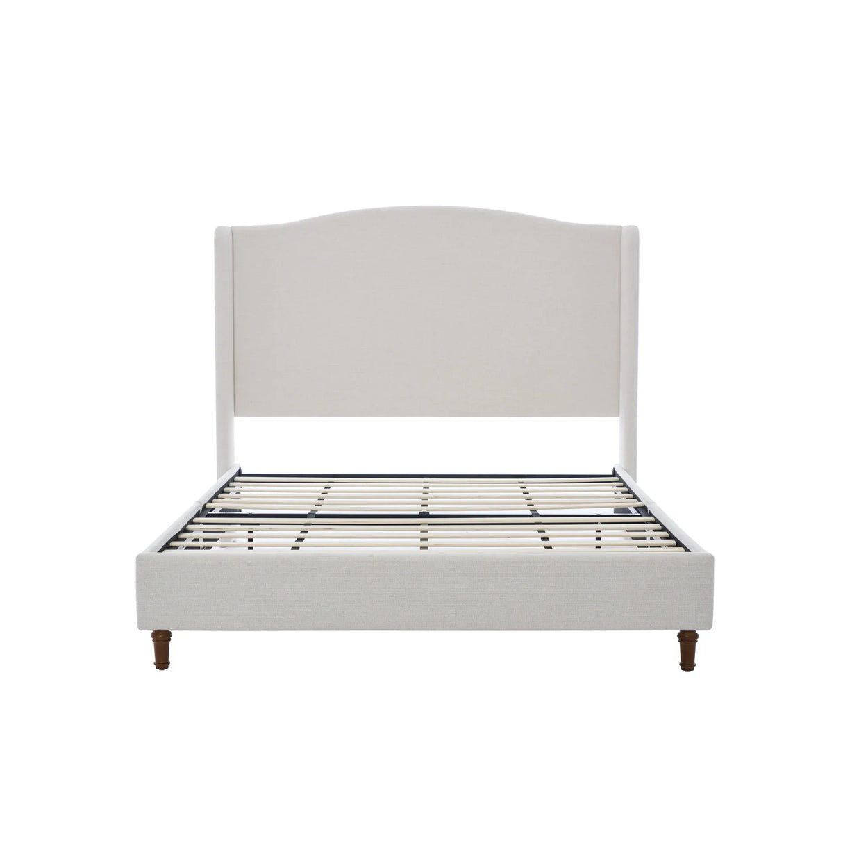 Hannah - Upholstered Wingback Bed Size / Tall Headboard Upholstered King Bed / Premium Textured Canvas Chenille Look / Minimalist Designs / No Box Spring Needed - Furniture Home Direct