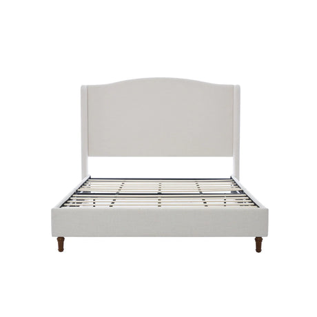 Hannah - Upholstered Wingback Bed Size / Tall Headboard Upholstered King Bed / Premium Textured Canvas Chenille Look / Minimalist Designs / No Box Spring Needed - Furniture Home Direct