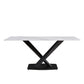 Modern Artificial Stone Straight Edge Metal X Leg Dining Table, 6 People - Furniture Home Direct
