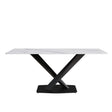 Modern Artificial Stone Straight Edge Metal X Leg Dining Table, 6 People - Furniture Home Direct