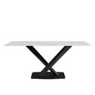 Modern Artificial Stone Straight Edge Metal X Leg Dining Table, 6 People - Furniture Home Direct