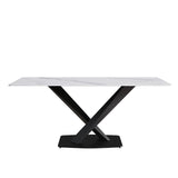 Modern Artificial Stone Straight Edge Metal X Leg Dining Table, 6 People - Furniture Home Direct