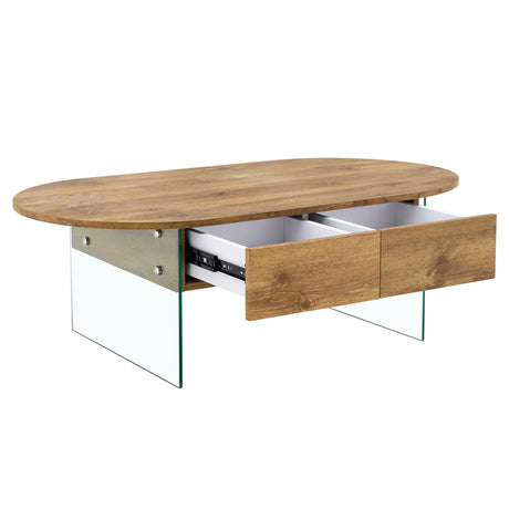 Oblong Coffee Table With Double Drawers And Transparent Glass Legs - Furniture Home Direct