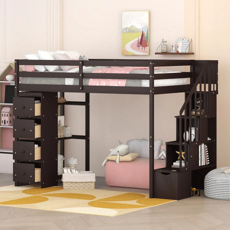 Loft Bed With Storage Drawers And Stairs With Shelves - Furniture Home Direct