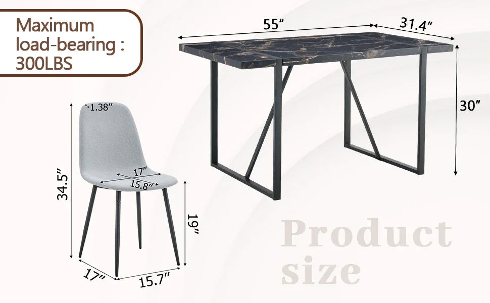 Dining Set Black Marble Top With Linen Chairs Gray - Furniture Home Direct