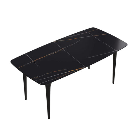 70.87" Modern Artificial Stone Curved Metal Leg Dining Table, Can Accommodate 6-8 People - Furniture Home Direct