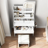 Fashion Vanity Desk With Mirror And Lights For Makeup, Hair Dryer Holder And Chair, Adjustable Lighting - White - Furniture Home Direct