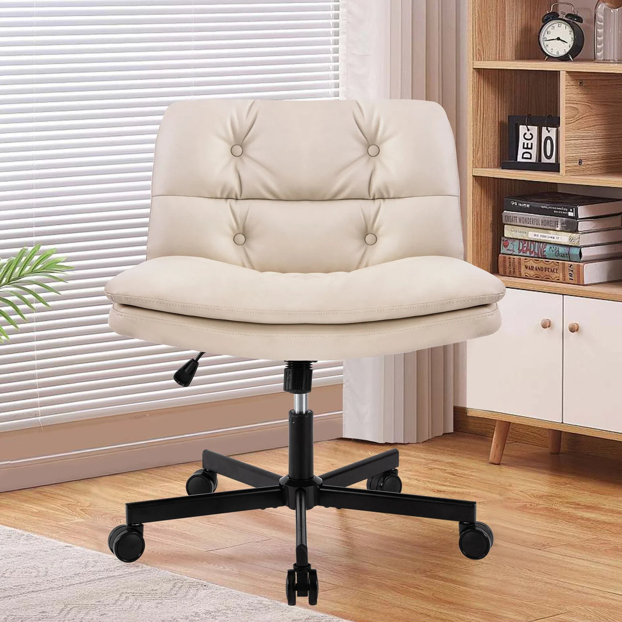 Large Size Swivel Home Office Desk Chair Armless Office Room Chair - Beige - Furniture Home Direct