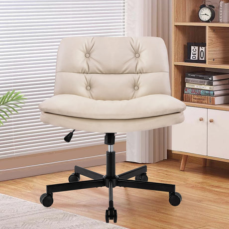 Large Size Swivel Home Office Desk Chair Armless Office Room Chair - Beige - Furniture Home Direct