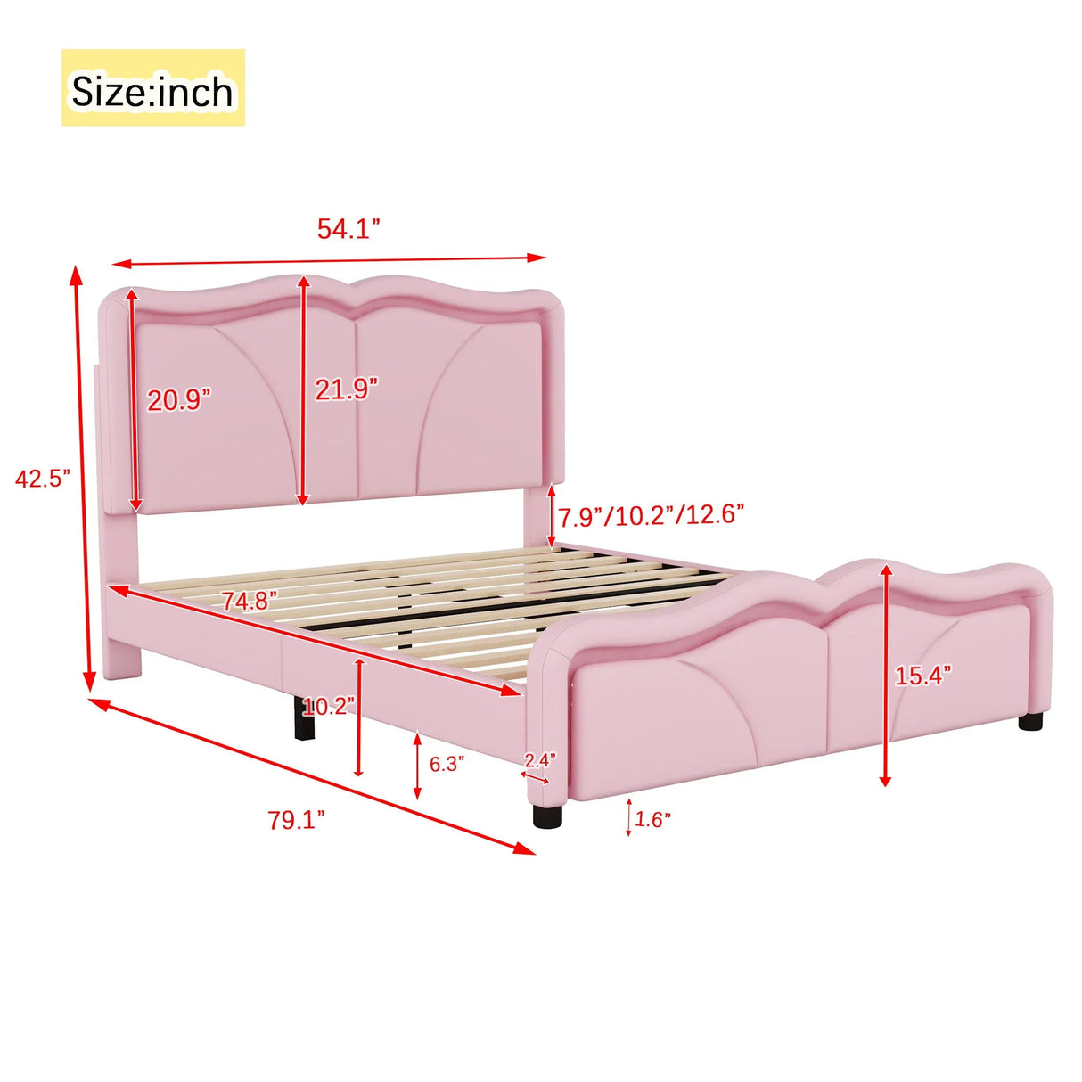 Upholstered Platform Bed & Curve Shaped And Height Adjustable Headboard, LED Light Strips - Furniture Home Direct
