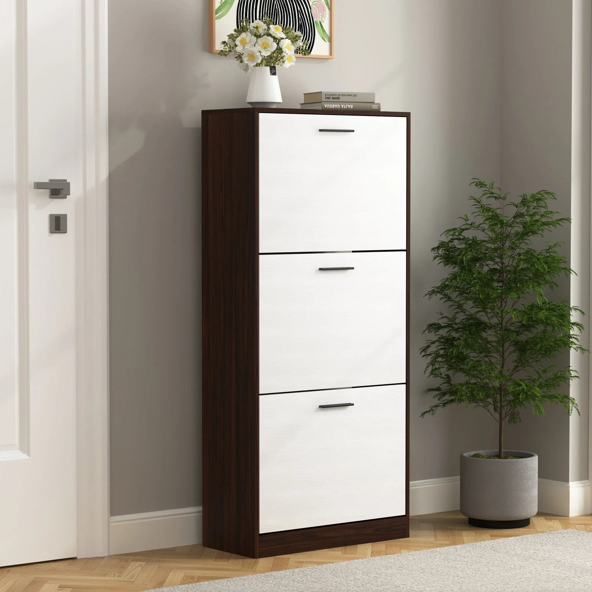 Modern Freestanding Shoe Storage Cabinet With 3 Flip Drawers - Furniture Home Direct