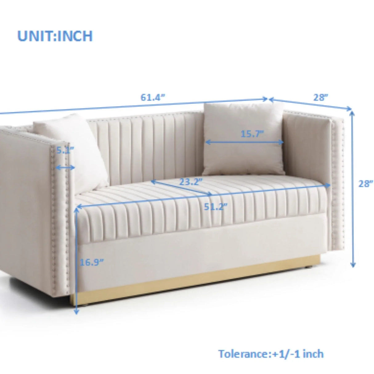 Contemporary Vertical Channel Tufted Sofa Loveseat Modern Upholstered Couch For Living Room With 2 Pillows - Furniture Home Direct