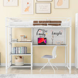 Metal Loft Bed With Desk, 3 Shelves And Ladder - Furniture Home Direct
