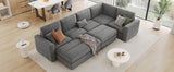 121.3" Modular Sectional Sofa with Two Movable Ottomans, Gray - Furniture Home Direct