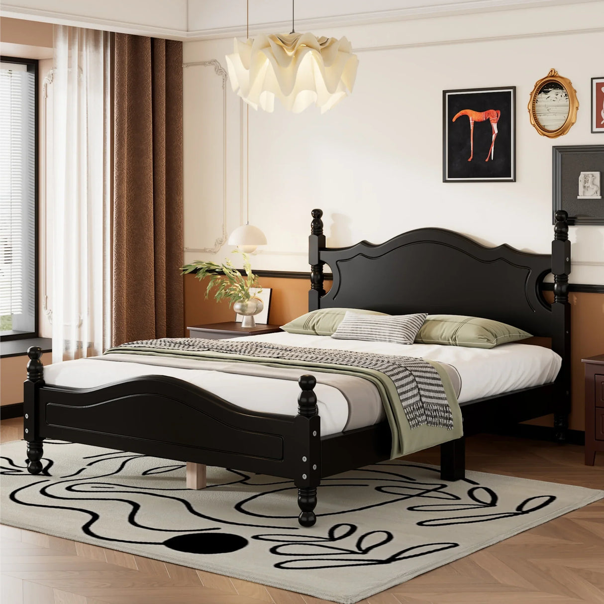 Platform Bed Full Size Wood Frame With Slat Support Black - Furniture Home Direct