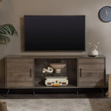 Mid-Century Modern 2 Door TV Stand With Glass Shelf - Furniture Home Direct