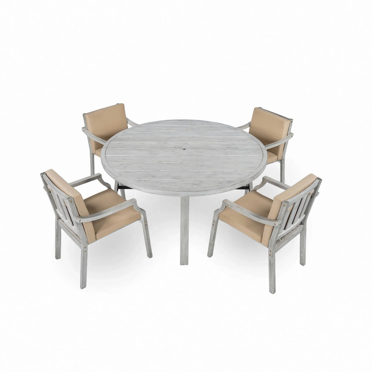Outdoor Wooden Dinning Set With An Umbrella Hole And Removable Cushions For Patio - Furniture Home Direct