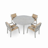 Outdoor Wooden Dinning Set With An Umbrella Hole And Removable Cushions For Patio - Furniture Home Direct