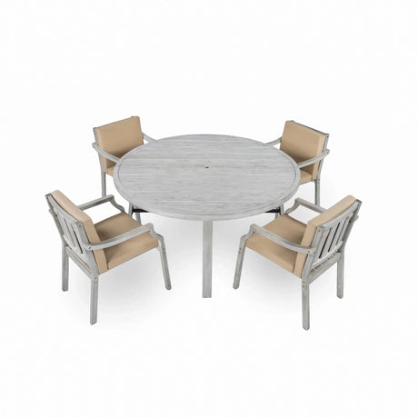 Outdoor Wooden Dinning Set With An Umbrella Hole And Removable Cushions For Patio - Furniture Home Direct