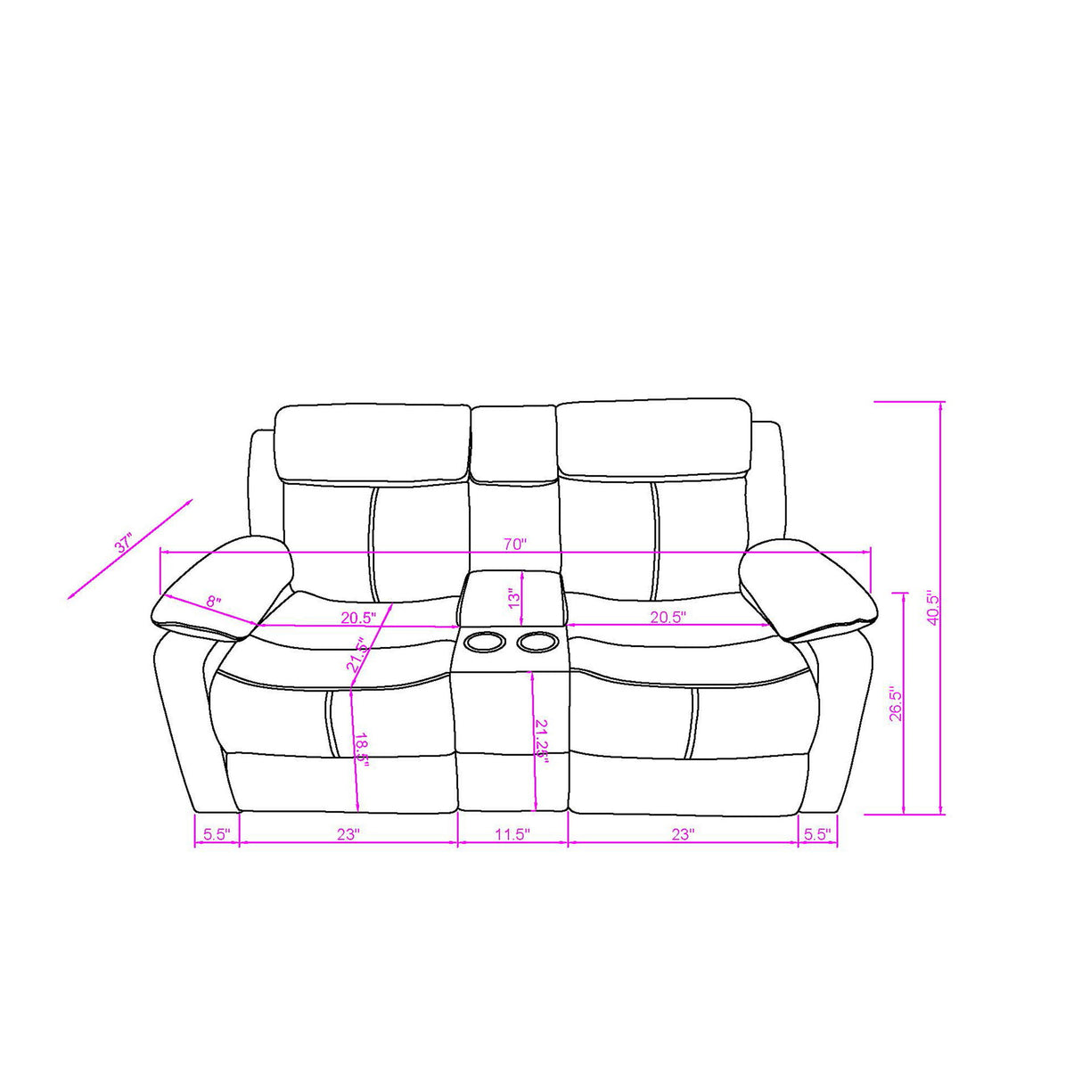 Blanche - Reclining Loveseat With LED Lights And Built In Speakers - White