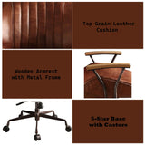 Brancaster - Aluminum Top Grain Leather Office Chair - Coffee - Furniture Home Direct