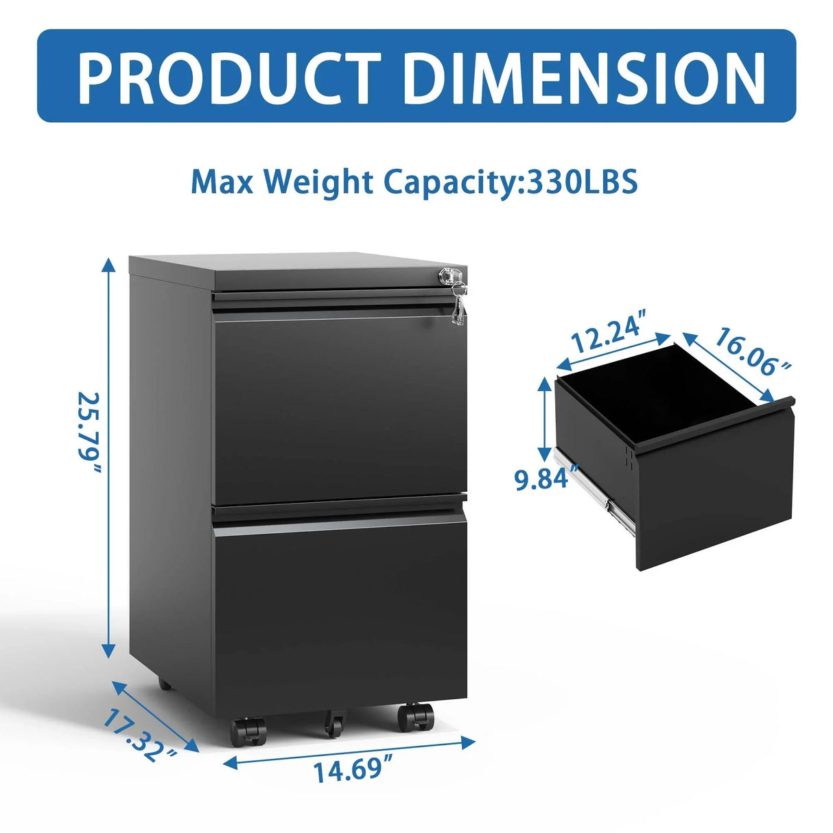 Metal Drawer Mobile File Cabinet With Lock For Home Office Organizer - Furniture Home Direct
