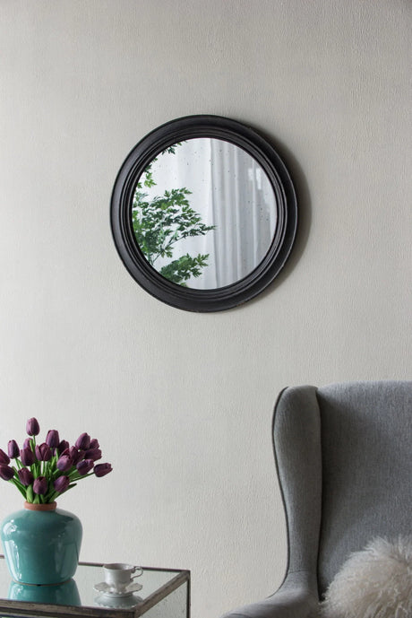 Circle Wall Mirror With Wooden Frame, Antique Classic Accent Mirror, For Living Room - Black - Furniture Home Direct