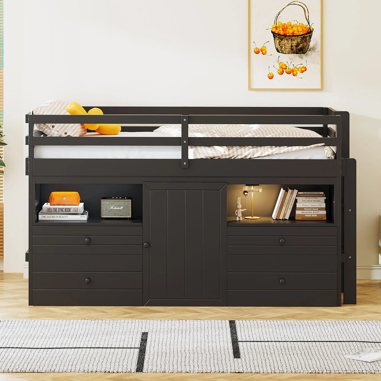 Loft Bed With 4 Drawers, Underneath Cabinet And Shelves - Furniture Home Direct