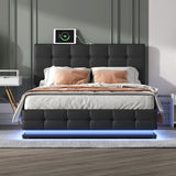 Queen Platform Bed Tufted Upholstered Storage Led Black - Furniture Home Direct