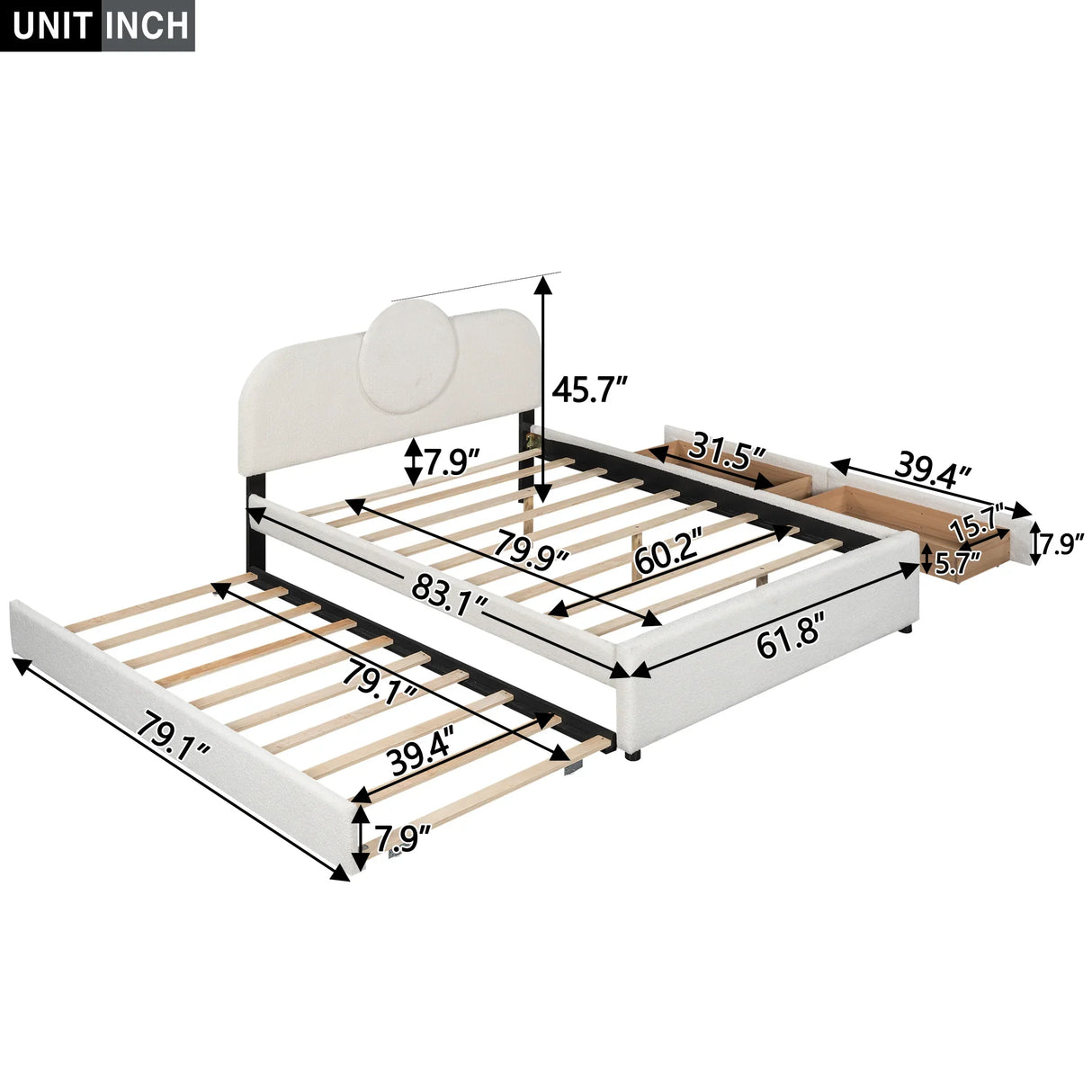 Queen Bed Upholstered Platform With Storage Drawers White - Furniture Home Direct