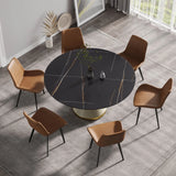 59.05" Modern Artificial Stone Round Carbon Steel Base Dining Table, Can Accommodate 6 People - Black / White - Furniture Home Direct
