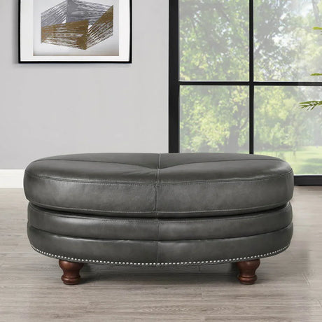 Belfast - Top Grain Leather Oval Ottoman - Furniture Home Direct