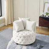 Modern Upholstered Swivel Chair With Button Tufted Design And Movable Wheels - Furniture Home Direct